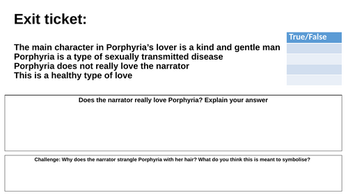 Porphyria's Lover Exit Ticket