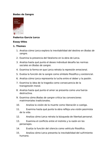 Complete Study Guide and Workbook: Bodas de Sangre by Federico García Lorca