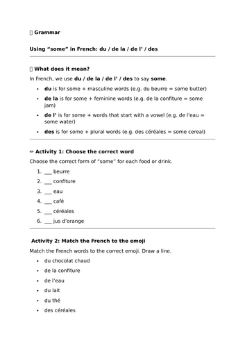 Studio 2 (Vert) - Module 4 - A table, tout le monde! - Grammar - Using “some” – du, de la, de l’, de