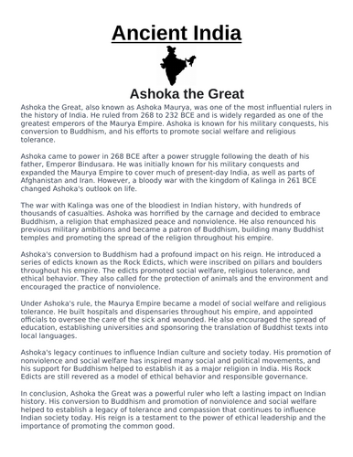 Ancient India: Ashoka the Great “Article & Questions” Assignment