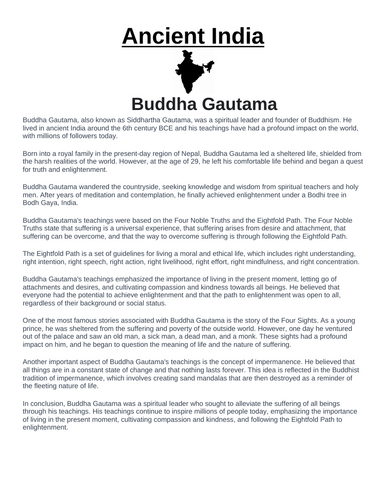 Ancient India: Buddha Gautama “Article & Questions” Assignment