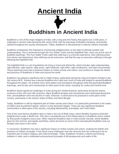 Ancient India: Buddhism in India “Article & Questions” Assignment