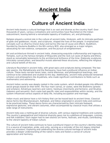 Ancient India: Culture of Ancient India “Article & Questions” Assignment