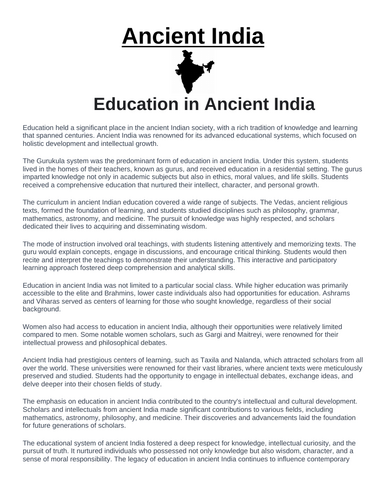 Ancient India: Education in Ancient India “Article & Questions” Assignment
