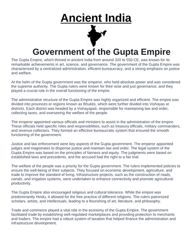 Ancient India: Government of the Gupta Empire “Article & Questions” Assignment