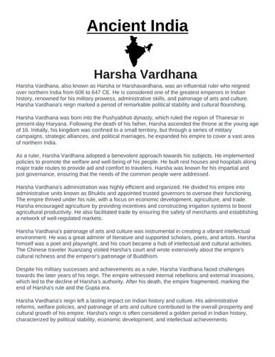 Ancient India: Harsha Vardhana “Article & Questions” Assignment