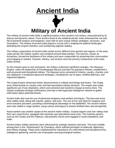 Ancient India: Military of Ancient India “Article & Questions” Assignment