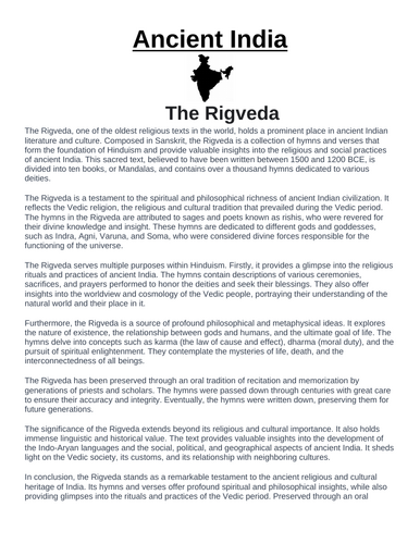 Ancient India: Rigved “Article & Questions” Assignment
