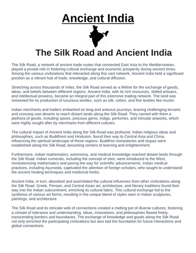 Ancient India: Silk Road and Ancient India “Article & Questions” Assignment
