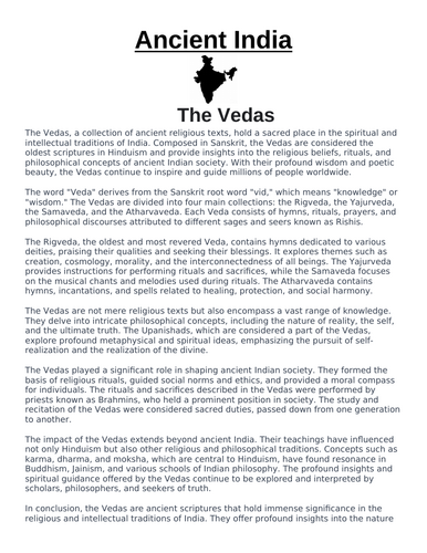 Ancient India: Vedas “Article & Questions” Assignment