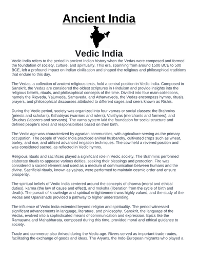 Ancient India: Vedic India “Article & Questions” Assignment