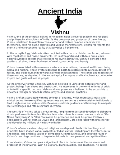 Ancient India: Vishnu “Article & Questions” Assignment
