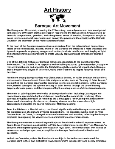 Art History: Baroque Art Movement “Article & Questions” Assignment