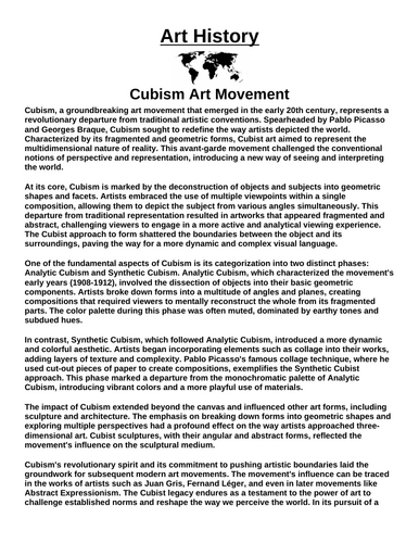 Art History: Cubism Art Movement “Article & Questions” Assignment