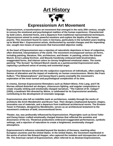Art History: Expressionism Art Movement “Article & Questions” Assignment