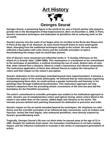 Art History: Georges Seurat “Article & Questions” Assignment