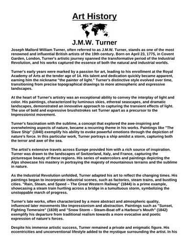Art History: J.M.W. Turner “Article & Questions” Assignment