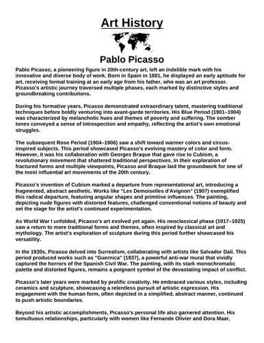 Art History: Pablo Picasso “Article & Questions” Assignment