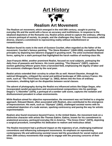 Art History: Realism Art Movement “Article & Questions” Assignment