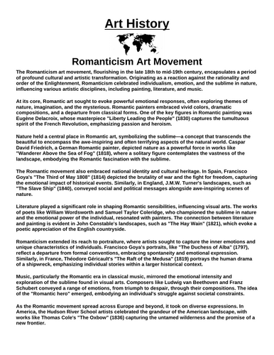 Art History: Romanticism Art Movement “Article & Questions” Assignment