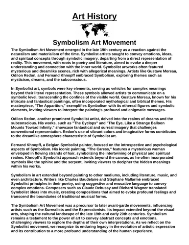 Art History: Symbolism Art Movement “Article & Questions” Assignment