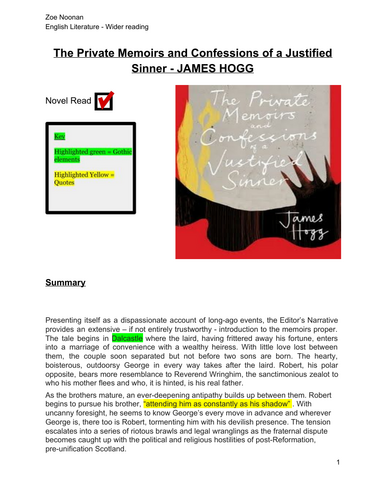 The Private Memoirs and Confessions of a Justified Sinner ­by James Hogg Revision Notes