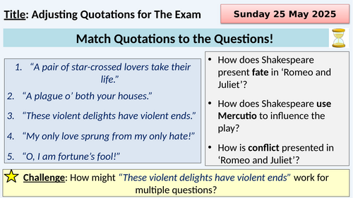 Year 11 Revision: 'Romeo and Juliet' Quotations
