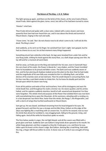 AQA English Language Paper 1 Section A - Return Of The King (LOTR)