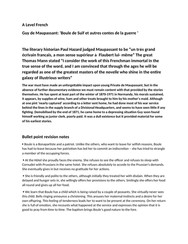 A LEVEL FRENCH essay questions "Boule de Suif"