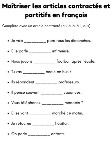 Maîtriser les articles contractés et partitifs en français - contracted and partitive articles in fr
