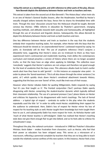 Edexcel Lang/Lit ‘The History Boys’ essay