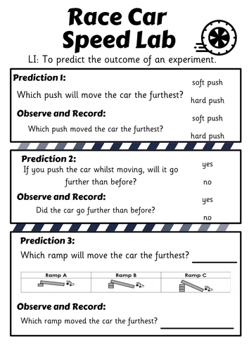 Race Car Speed Lab Experiment Student Record Sheet