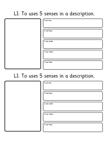 5 senses description sheet