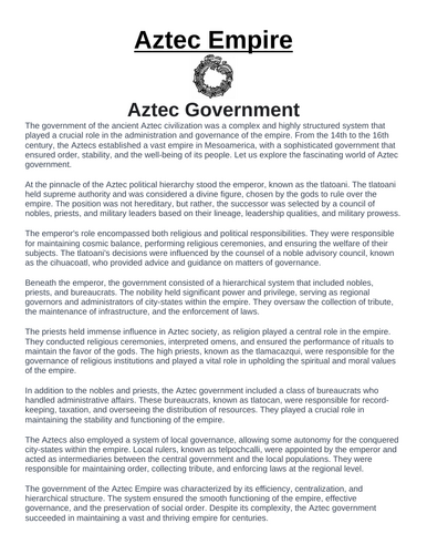Aztec Empire: Aztec Government “Article & Questions” Assignment