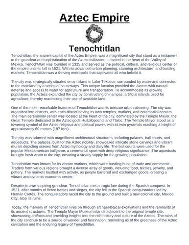 Aztec Empire: Tenochtitlan “Article & Questions” Assignment