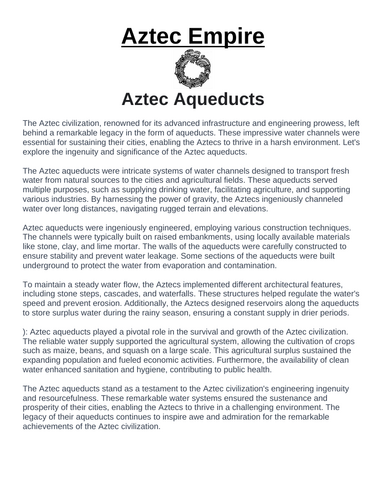 Aztec Empire: Aztec Aqueducts “Article & Questions” Assignment