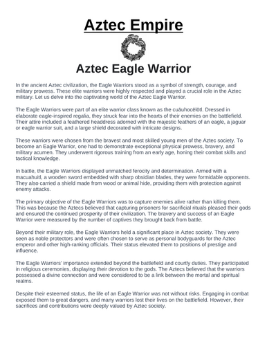 Aztec Eagle Warrior “Article & Questions” Assignment