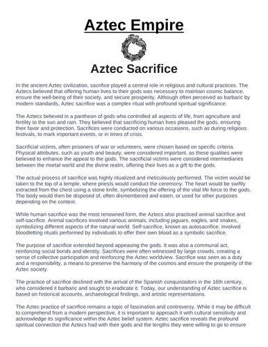 Aztec Empire: Aztec Sacrifice “Article & Questions” Assignment