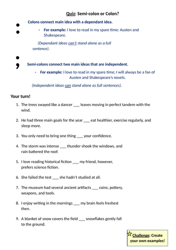 Semi-colon or Colon? (convenient quiz)