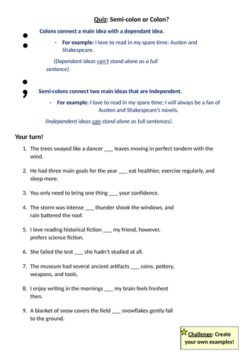 Semi-colon or Colon? (convenient quiz)