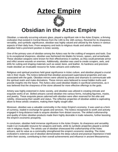 Aztec Empire: Obsidian “Article & Questions” Assignment