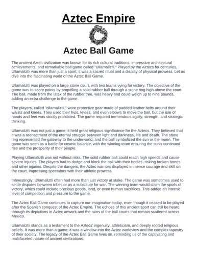 Aztec Empire: Aztec Ball Game “Article & Questions” Assignment