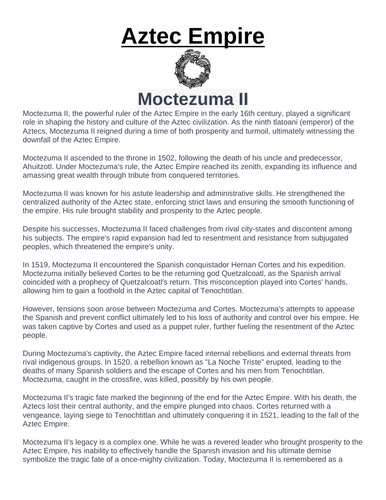 Aztec Empire: Moctezuma II “Article & Questions” Assignment