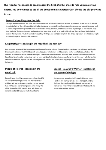 Beowulf - Grendel's Fight Eyewitness Statements