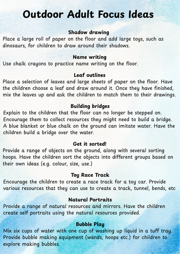 Outdoor Adult Focus Ideas