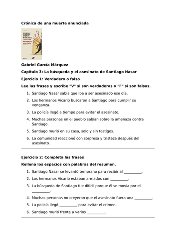 Complete Study Guide: Crónica de una muerte anunciada by Gabriel García Márquez