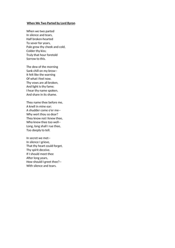 AQA Love & Relationships - Comparison of "Winter Swans" & "When We Two Parted"