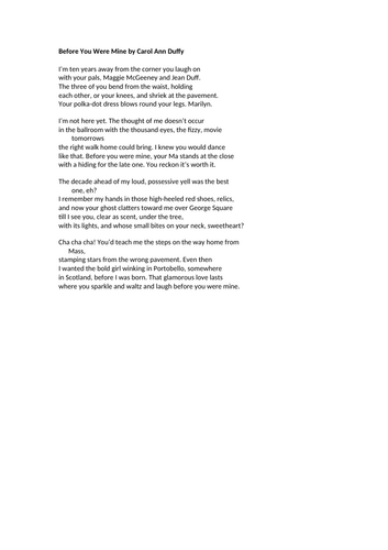 AQA Literature - Love & Relationships - Before You Were Mine