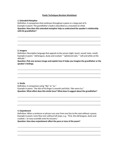 Climbing My Grandfather by Andrew Waterhouse Worksheet