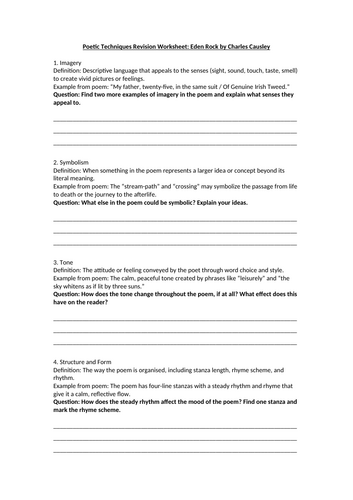 Eden Rock by Charles Causley Worksheet